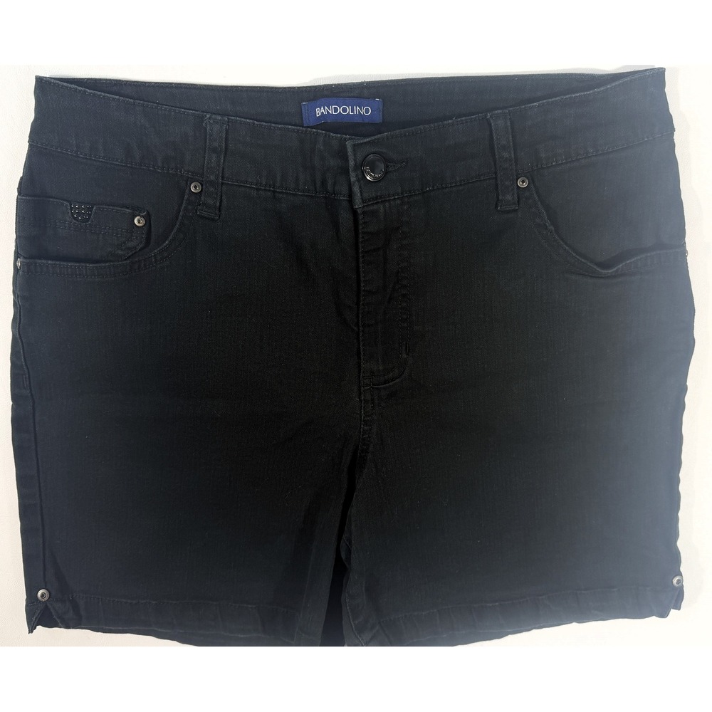 Bandolino Mandie Shorts Women 10 Black Excellent Rhinestone Denim Mid Rise